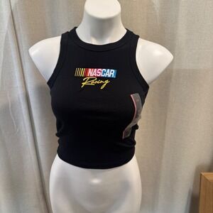 NASCAR Racing Graphic Tank Top Black Ribbed Sleeveless Cropped XXS